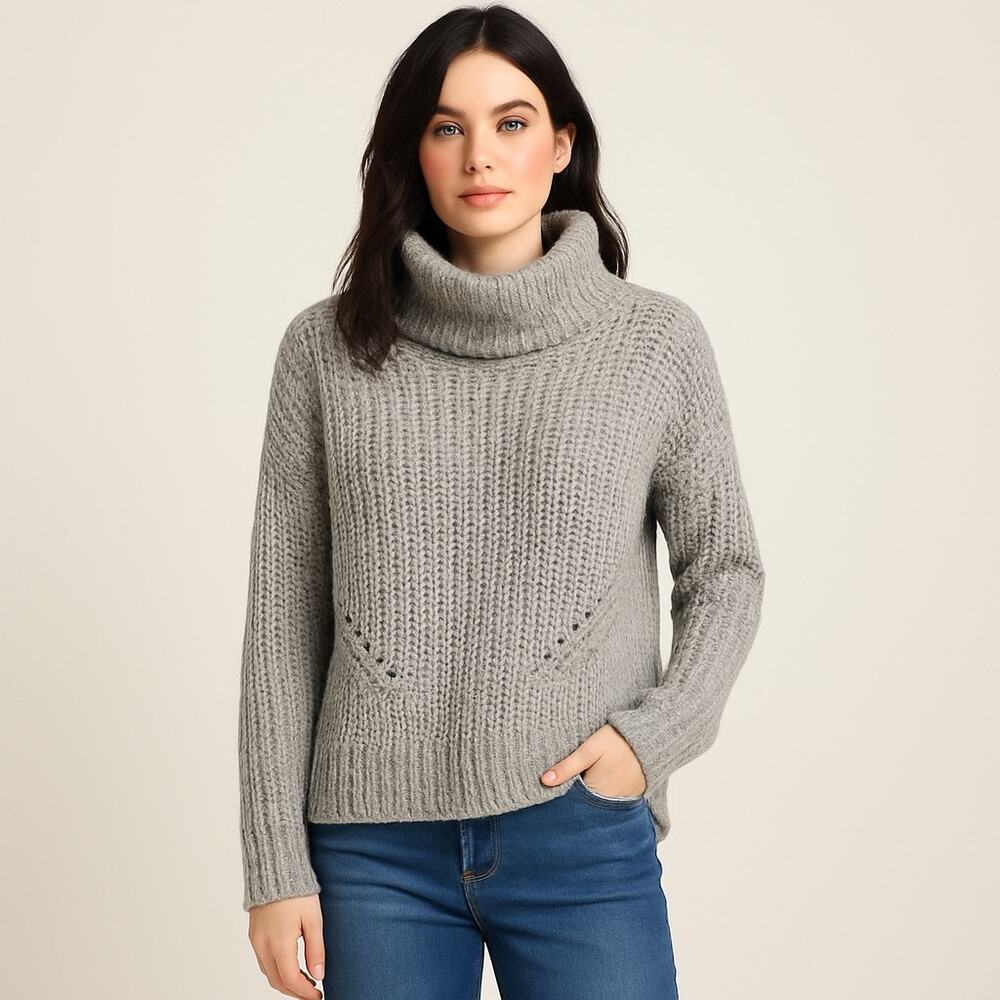 Cloth By Design Women’s M Gray Knit Pullover Turtleneck Sweater Long Sleeve NWT